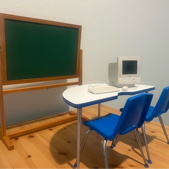 Authentic American Girl Blue Chairs,Activity table, Mac computer chalkboard 1999 - Picture 2 of 15